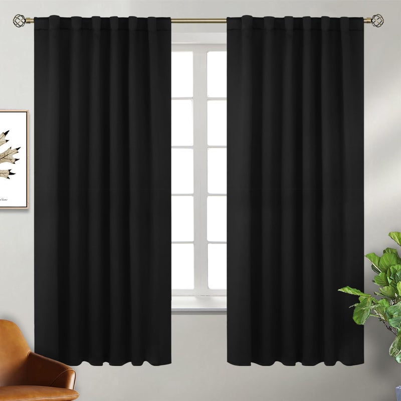BGment Black Curtains 63 inch - Rod Pocket and Back Tab Thermal Blackout Curtains for Bedroom Room Darkening Curtains for Living Room, 2 Curtain Panels, 52 x 63 Inch - Image 1